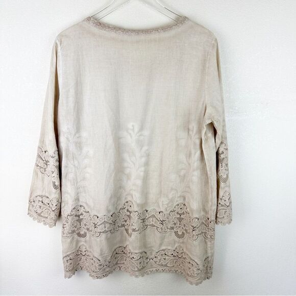 Soft Surroundings Brown Crochet Dyed Artsy Lagenlook Top Large - Picture 6 of 7